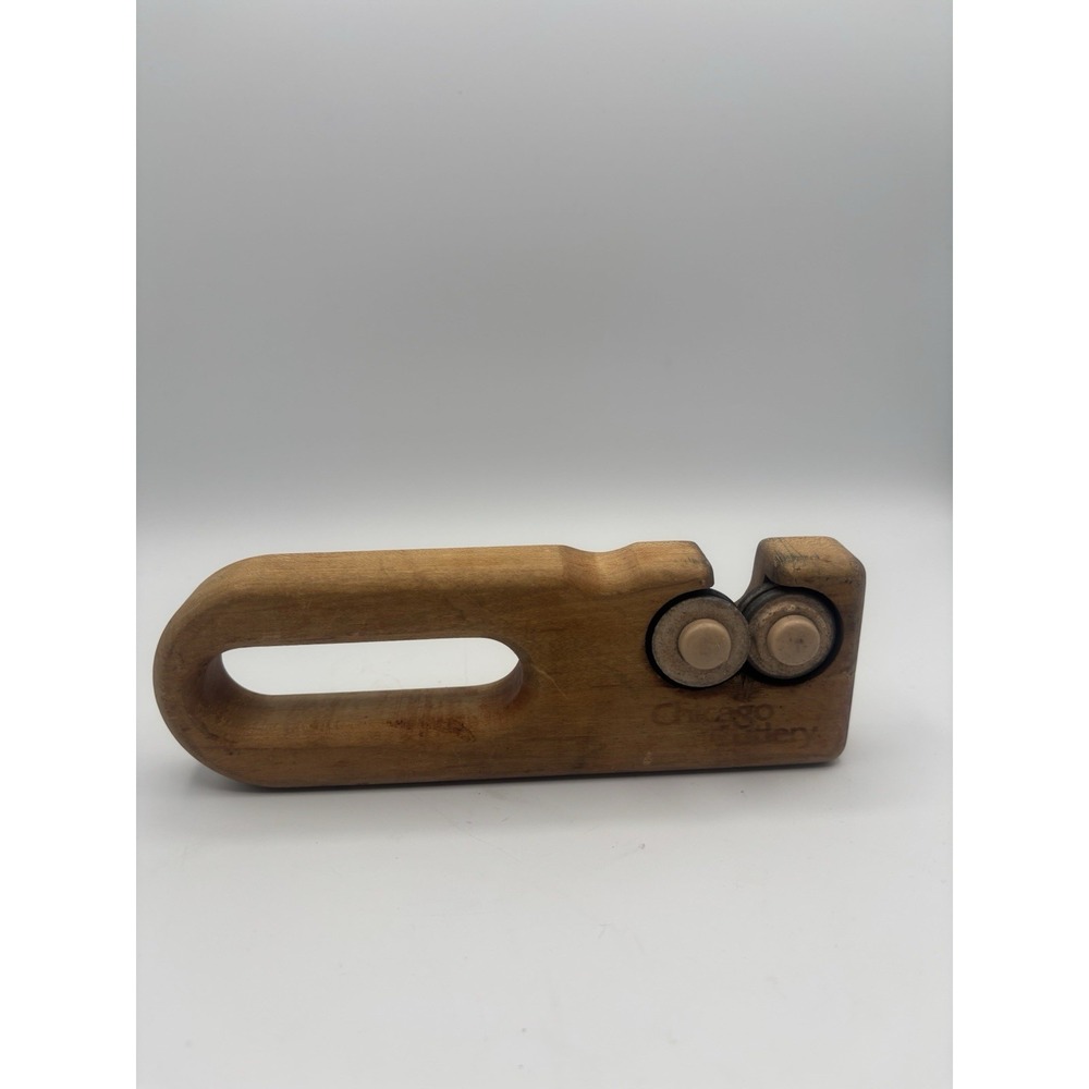 Rare Vintage Chicago Cutlery Wooden Handheld Knife Sharpener